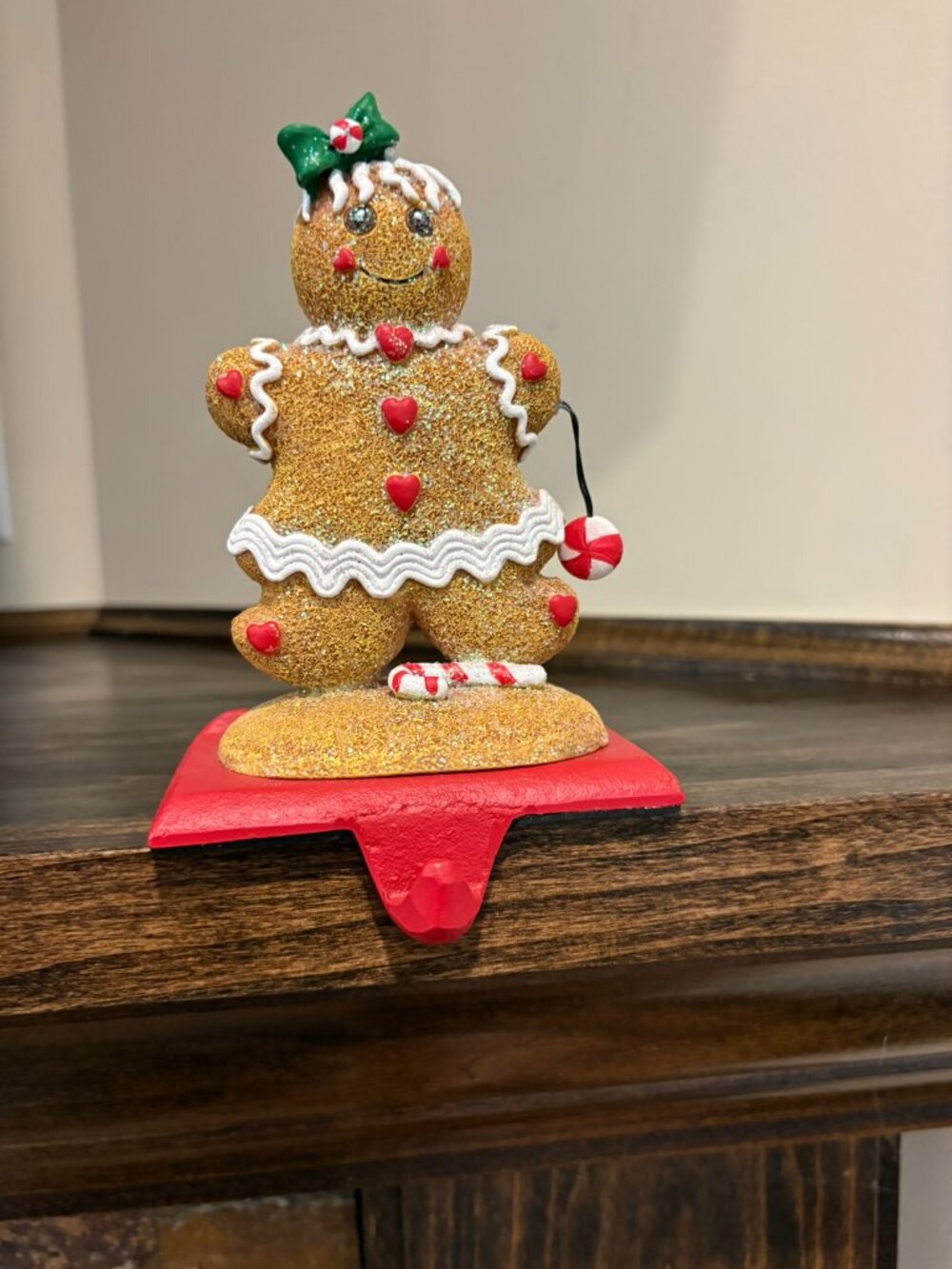 Christmas 2007 cast iron stocking holder, Gingerbread girl, 5.5" tall